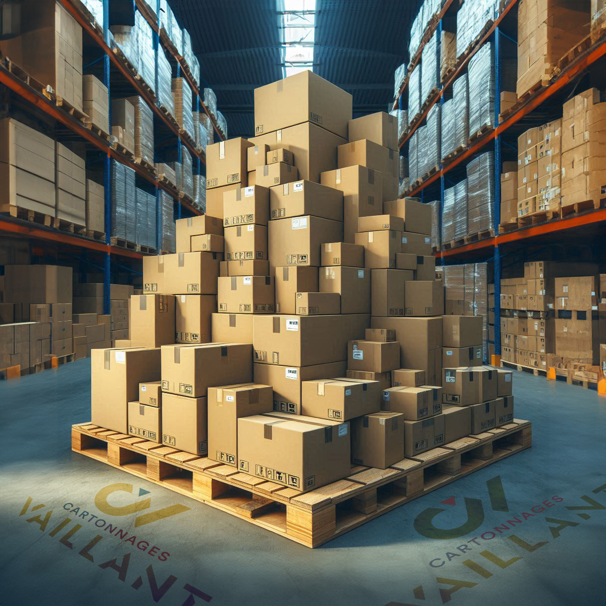 une pile de cartons disposés sur palette
